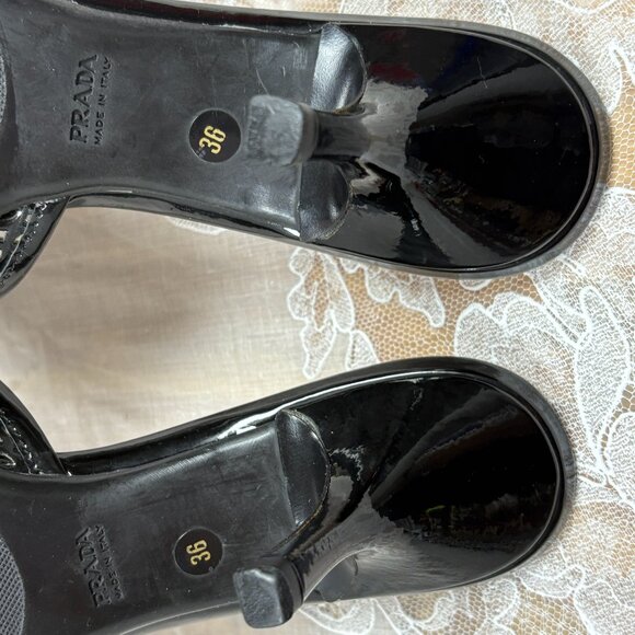 PRADA-Women-Black Patent leather cut out-heel Sandals.SZ-5.5 - Picture 15 of 15